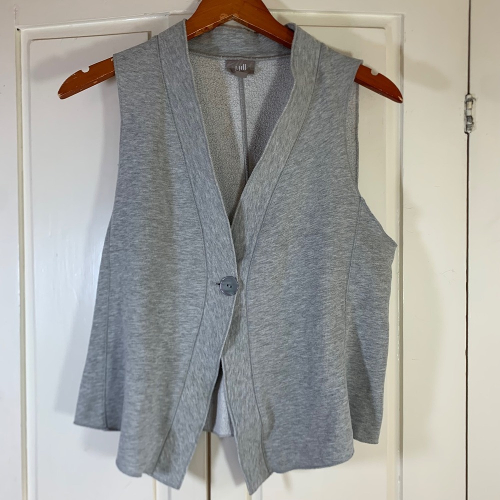 J. Jill Women Gray Single Button Knit Vest Medium 703971 Lagenlook Modest Casual